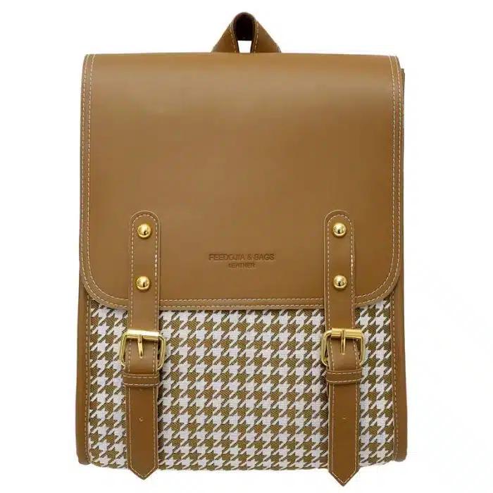 Argyle Pattern Faux Leather Backpack - Compact & Stylish