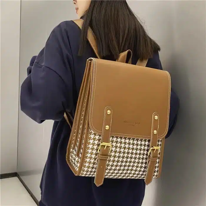 Argyle Pattern Faux Leather Backpack - Compact & Stylish