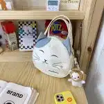 Cute Cat Face Shoulder Bag with Plush Charm