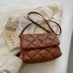 Quilted Chain Leather Shoulder Bag for Women