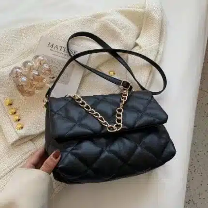 Quilted Chain Leather Shoulder Bag for Women