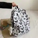 Butterfly Print Backpack with Soft Plush Charm