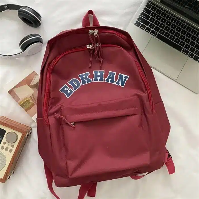 Maroon College Style Backpack with Double Zipper - Versatile and Trendy Bag