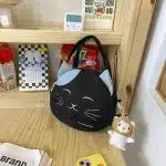 Large Size Cute Cat Face Shoulder Bag with Plush Charm