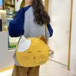 Large Size Cute Cat Face Shoulder Bag with Plush Charm