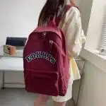 Maroon College Style Backpack with Double Zipper - Versatile and Trendy Bag