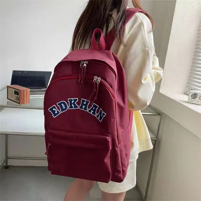 Maroon College Style Backpack with Double Zipper - Versatile and Trendy Bag