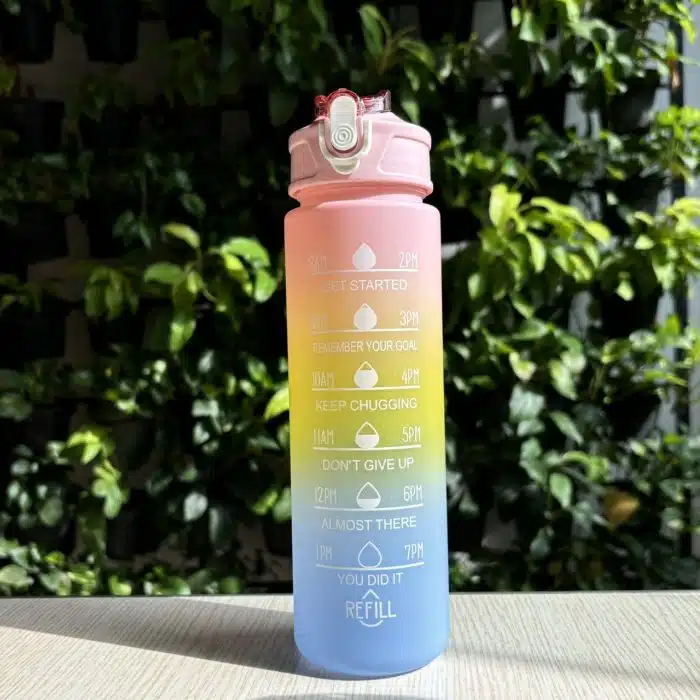 Motivational Water Bottle with Time Marker and Leak-Proof Flip Top