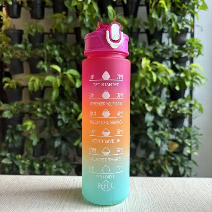 Motivational Water Bottle with Time Marker and Leak-Proof Flip Top