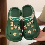 Cute Green Clogs with Bow and Flower Embellishments – Comfortable Slip-On Sandals