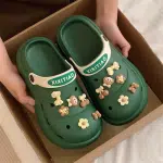 Cute Green Clogs with Bow and Flower Embellishments – Comfortable Slip-On Sandals