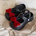 Red Bow Embellished Black Clogs – Trendy and Comfortable Slip-On Sandals