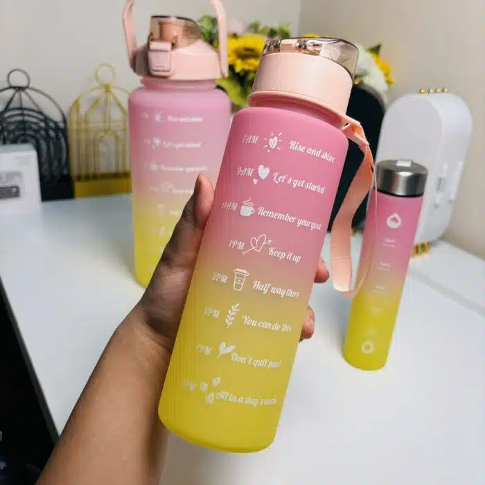 Pink-Yellow Gradient Motivational Water Bottle